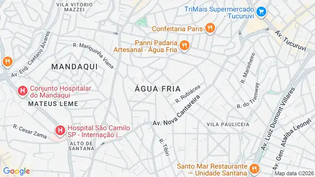 Mapa do bairro Água Fria, Sao Paulo - SP