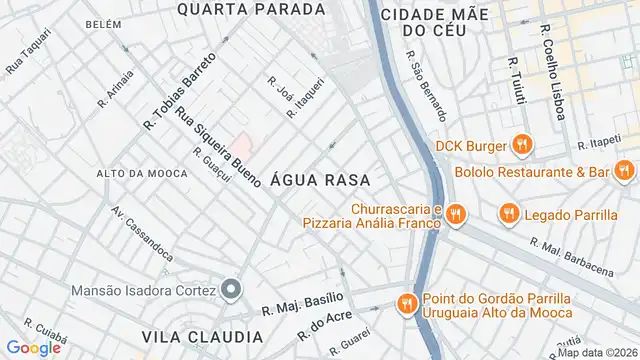 Mapa do bairro Água Rasa, Sao Paulo - SP