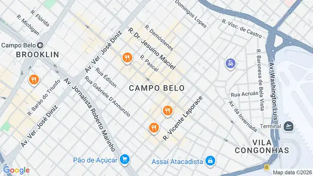 Mapa do bairro Campo Belo, Sao Paulo - SP