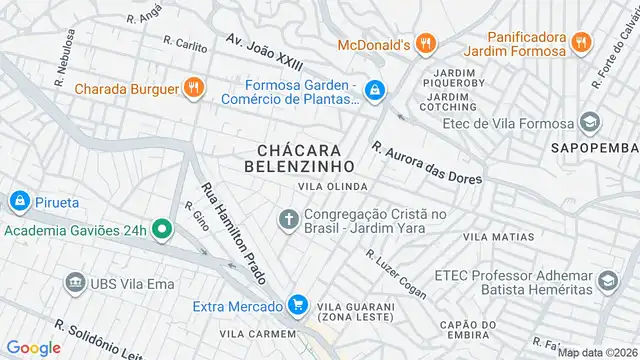 Mapa do bairro Chácara Belenzinho, Sao Paulo - SP