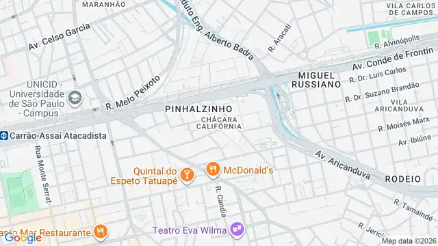 Mapa do bairro Chácara Califórnia, Sao Paulo - SP