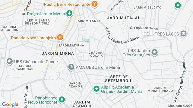 Mapa do bairro Chácara Cocaia, Sao Paulo - SP