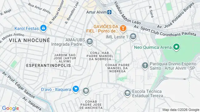 Mapa do bairro Conjunto Habitacional Padre Manoel da Nobrega, Sao Paulo - SP