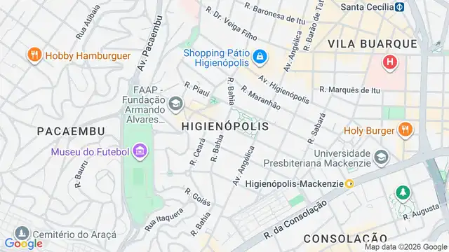 Mapa do bairro Higienópolis, Sao Paulo - SP