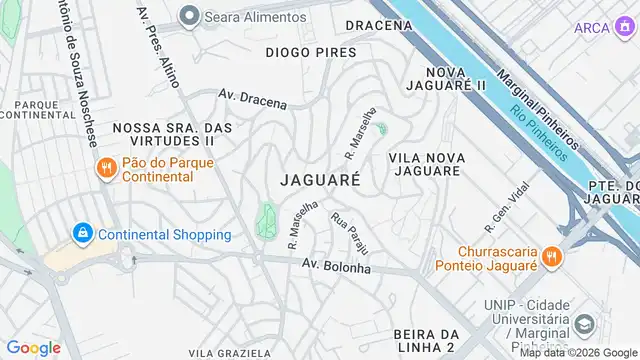 Mapa do bairro Jaguaré, Sao Paulo - SP