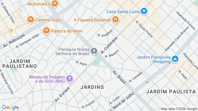 Mapa do bairro Jardim América, Sao Paulo - SP