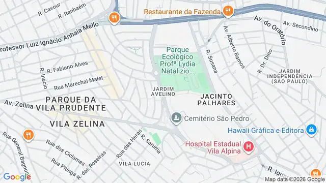 Mapa do bairro Jardim Avelino, Sao Paulo - SP