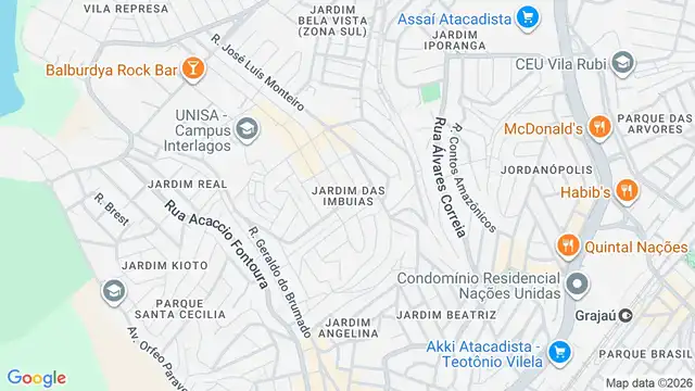 Mapa do bairro Jardim das Imbuias, Sao Paulo - SP