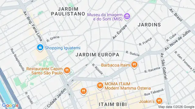 Mapa do bairro Jardim Europa, Sao Paulo - SP