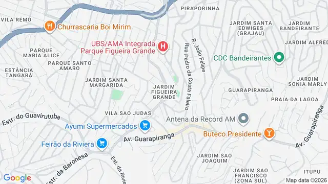 Mapa do bairro Jardim Figueira Grande, Sao Paulo - SP