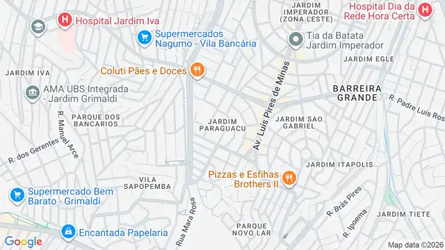 Mapa do bairro Jardim Paraguaçu, Sao Paulo - SP