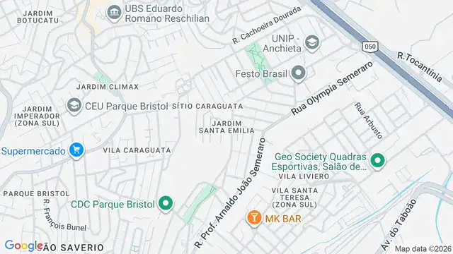 Mapa do bairro Jardim Santa Emília, Sao Paulo - SP