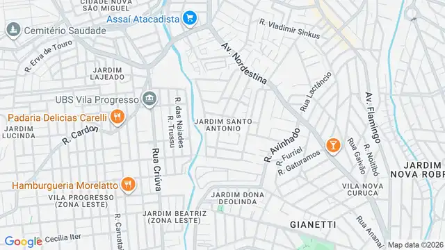 Mapa do bairro Jardim Santo Antônio, Sao Paulo - SP