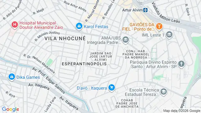 Mapa do bairro Jardim Sao Jose (Artur Alvim), Sao Paulo - SP