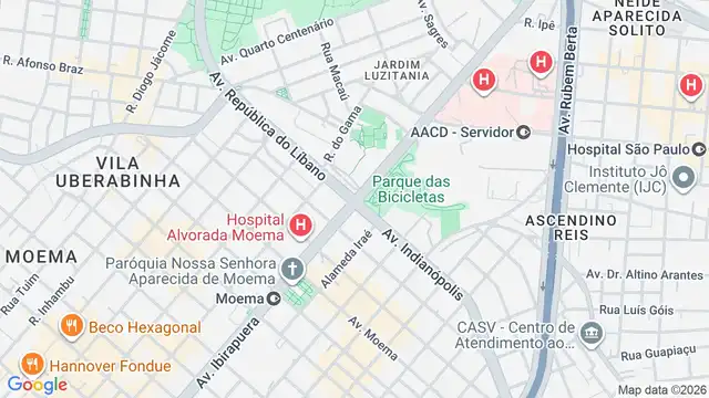 Mapa do bairro Moema, Sao Paulo - SP