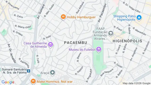 Mapa do bairro Pacaembu, Sao Paulo - SP