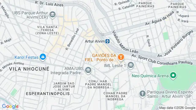 Mapa do bairro Parque Artur Alvim, Sao Paulo - SP