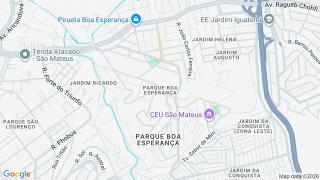 Mapa do bairro Parque Boa Esperança, Sao Paulo - SP