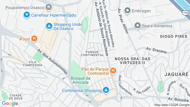 Mapa do bairro Parque Continental, Sao Paulo - SP