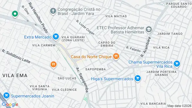 Mapa do bairro Parque Cruzeiro do Sul (Vila Formosa), Sao Paulo - SP