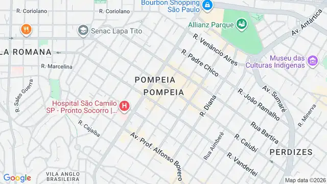 Mapa do bairro Pompeia, Sao Paulo - SP