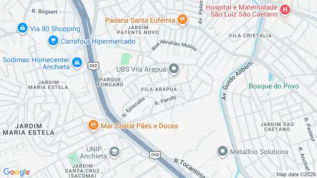 Mapa do bairro Vila Arapua, Sao Paulo - SP