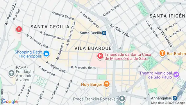 Mapa do bairro Vila Buarque, Sao Paulo - SP