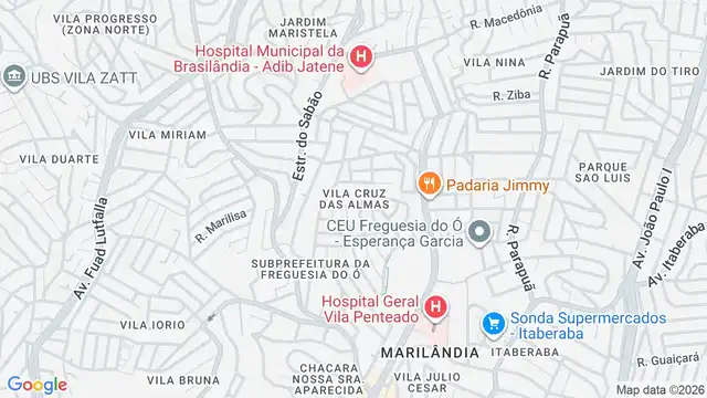 Mapa do bairro Vila Cruz das Almas, Sao Paulo - SP