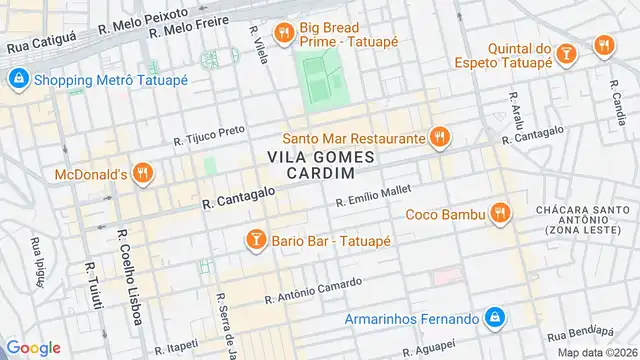 Mapa do bairro Vila Gomes Cardim, Sao Paulo - SP