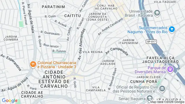 Mapa do bairro Vila Regina ( Zona Leste), Sao Paulo - SP