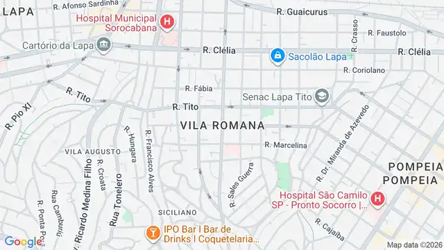 Mapa do bairro Vila Romana, Sao Paulo - SP