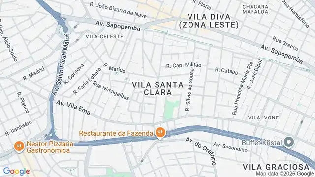 Mapa do bairro Vila Santa Clara, Sao Paulo - SP