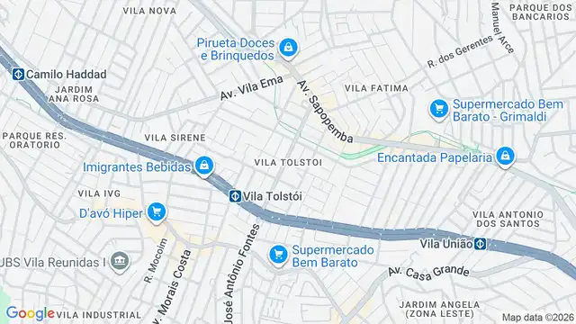 Mapa do bairro Vila Tolstoi, Sao Paulo - SP