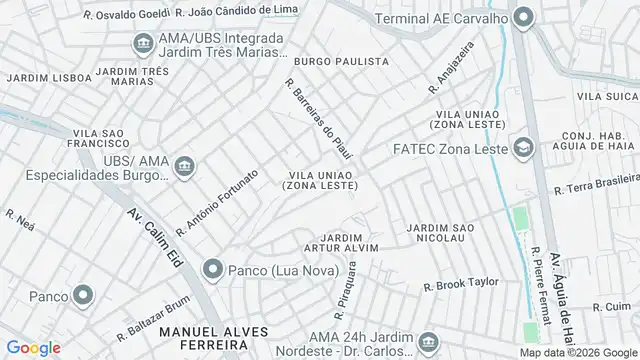 Mapa do bairro Vila União (Zona Leste), Sao Paulo - SP