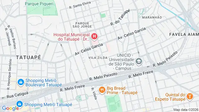 Mapa do bairro Vila Zilda (Tatuapé), Sao Paulo - SP